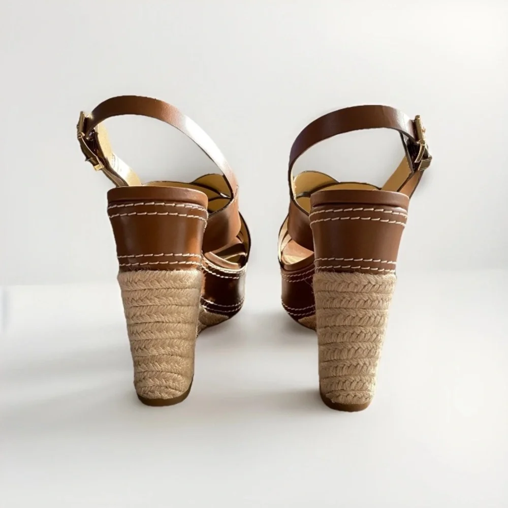 Michael Kors NORA Brown Leather Wedge Sandals NWOT - Picture 3 of 8